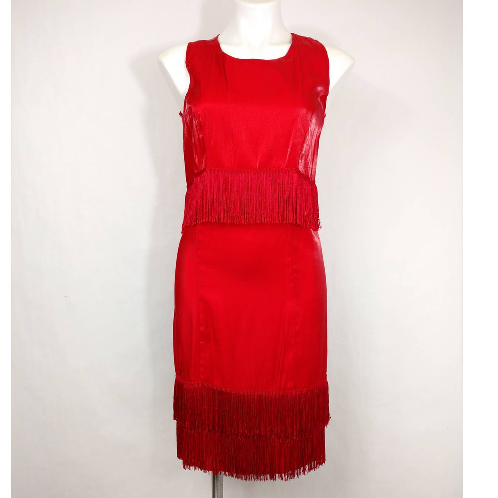 Park tiered fringe red sleeveless midi dress